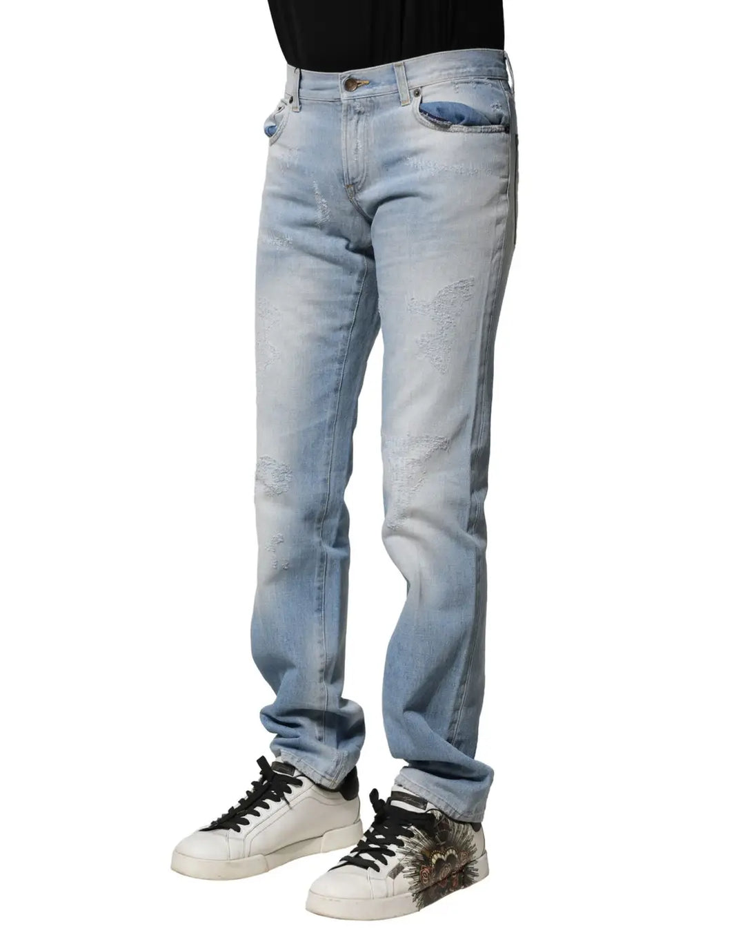 Dolce &amp; Gabbana Light Blue Washed Straight Fit Denim Jeans