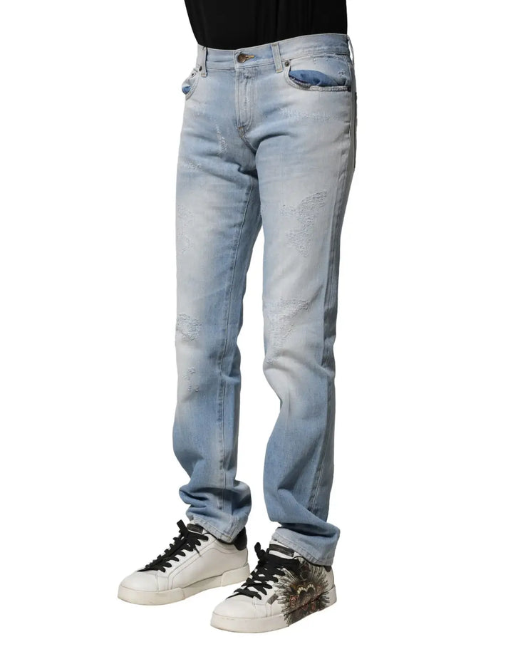 Dolce &amp; Gabbana Light Blue Washed Straight Fit Denim Jeans