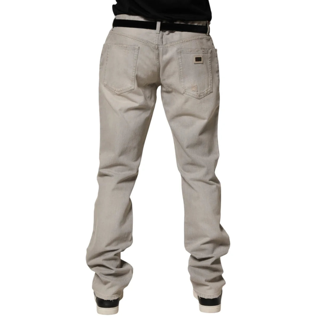 Dolce &amp; Gabbana Light Gray Cotton Straight Denim Trouser Jeans