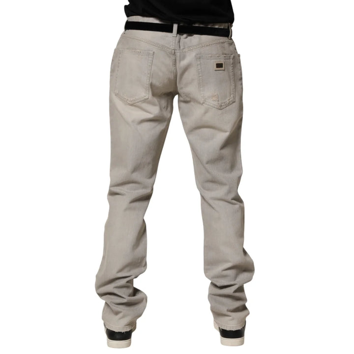 Dolce &amp; Gabbana Light Gray Cotton Straight Denim Trouser Jeans