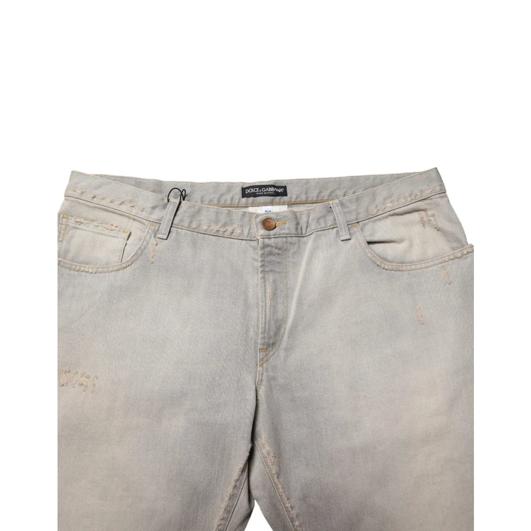 Dolce &amp; Gabbana Light Gray Cotton Straight Denim Trouser Jeans