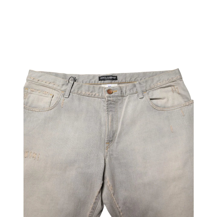 Dolce &amp; Gabbana Light Gray Cotton Straight Denim Trouser Jeans