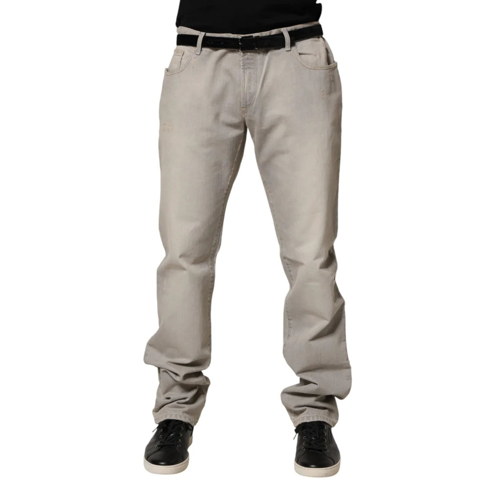 Dolce & Gabbana Light Gray Cotton Straight Denim Trouser Jeans