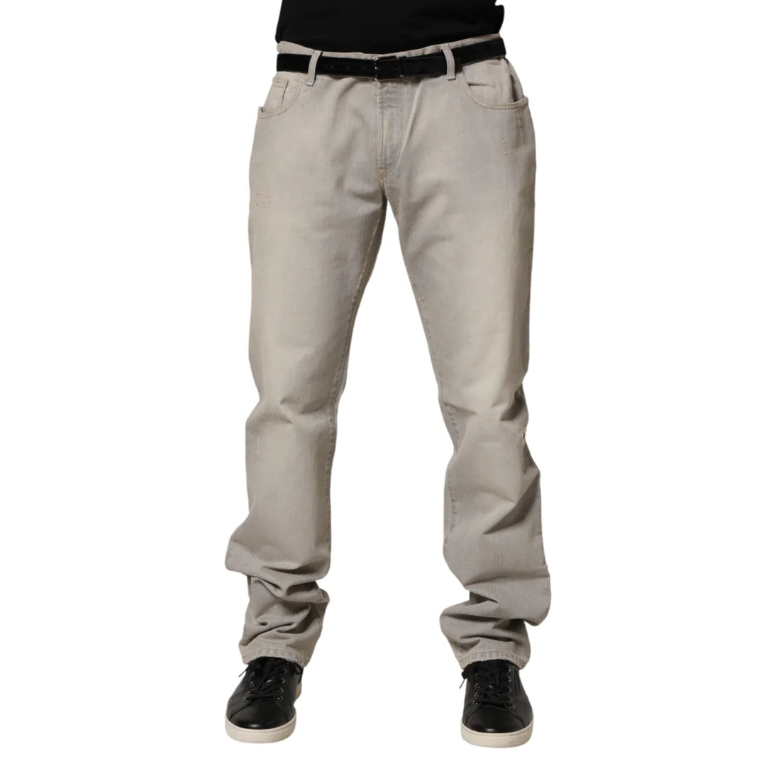 Dolce &amp; Gabbana Light Gray Cotton Straight Denim Trouser Jeans