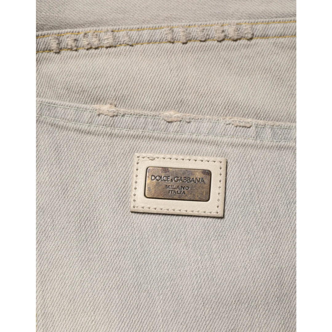 Dolce &amp; Gabbana Light Gray Cotton Straight Denim Trouser Jeans