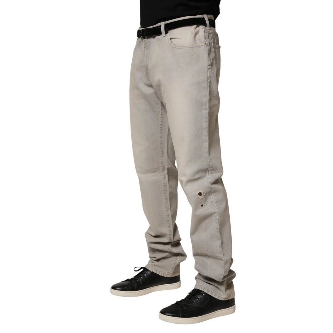 Dolce &amp; Gabbana Light Gray Cotton Straight Denim Trouser Jeans