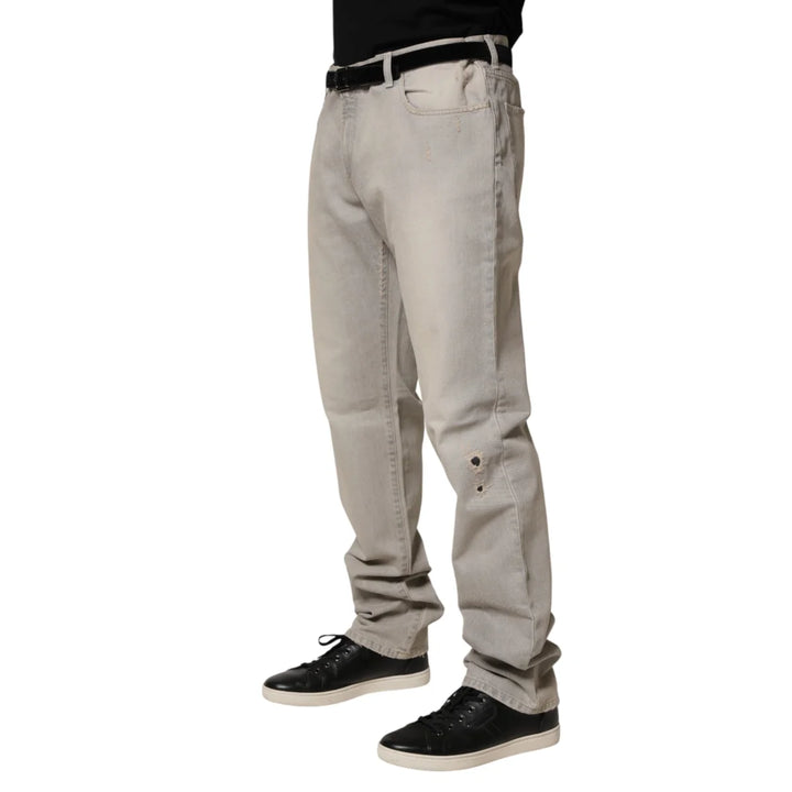 Dolce &amp; Gabbana Light Gray Cotton Straight Denim Trouser Jeans