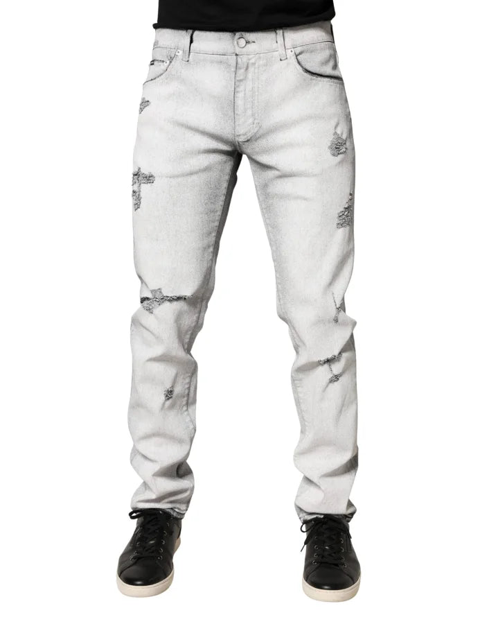 Dolce &amp; Gabbana Light Gray Distressed Skinny Men Denim Jeans