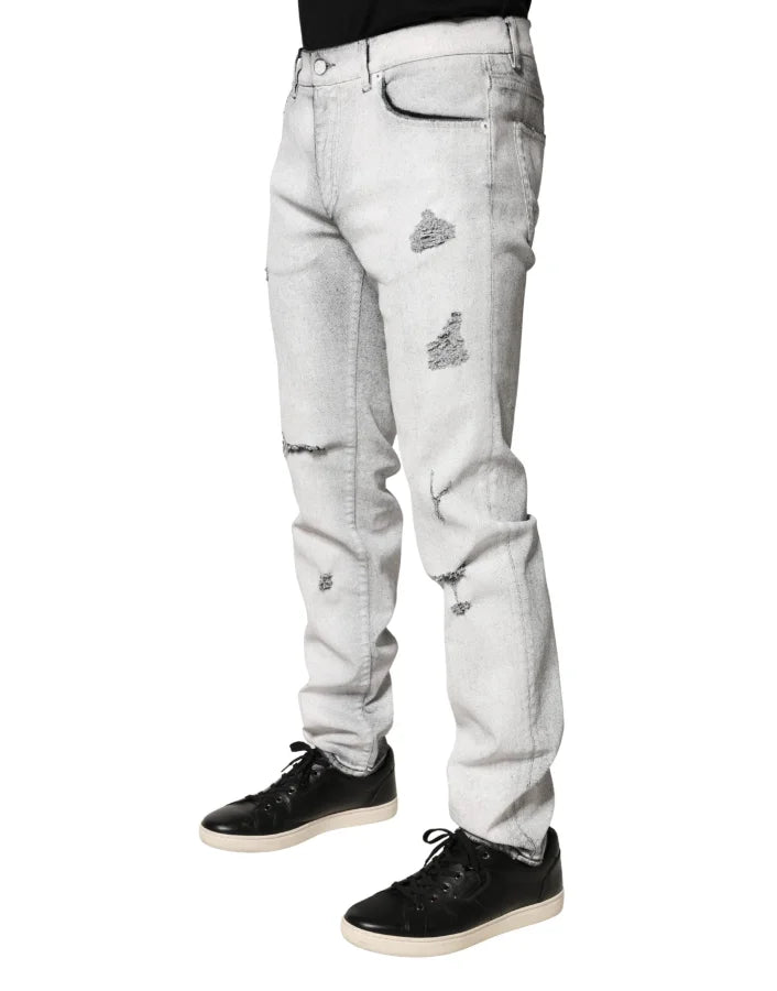 Dolce &amp; Gabbana Light Gray Distressed Skinny Men Denim Jeans