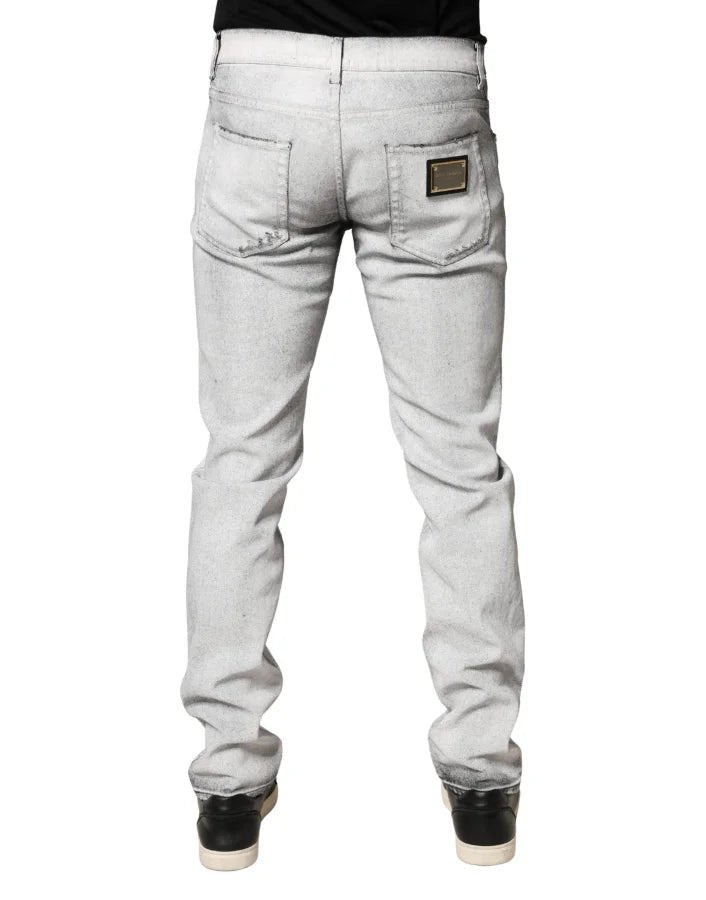 Dolce &amp; Gabbana Light Gray Distressed Skinny Men Denim Jeans