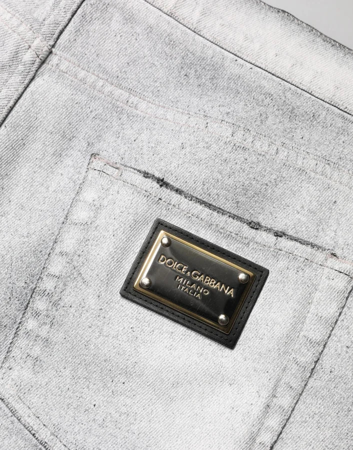 Dolce &amp; Gabbana Light Gray Distressed Skinny Men Denim Jeans