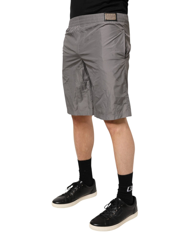 Dolce &amp; Gabbana Light Gray Nylon Elastic Waist Shorts Swimwear