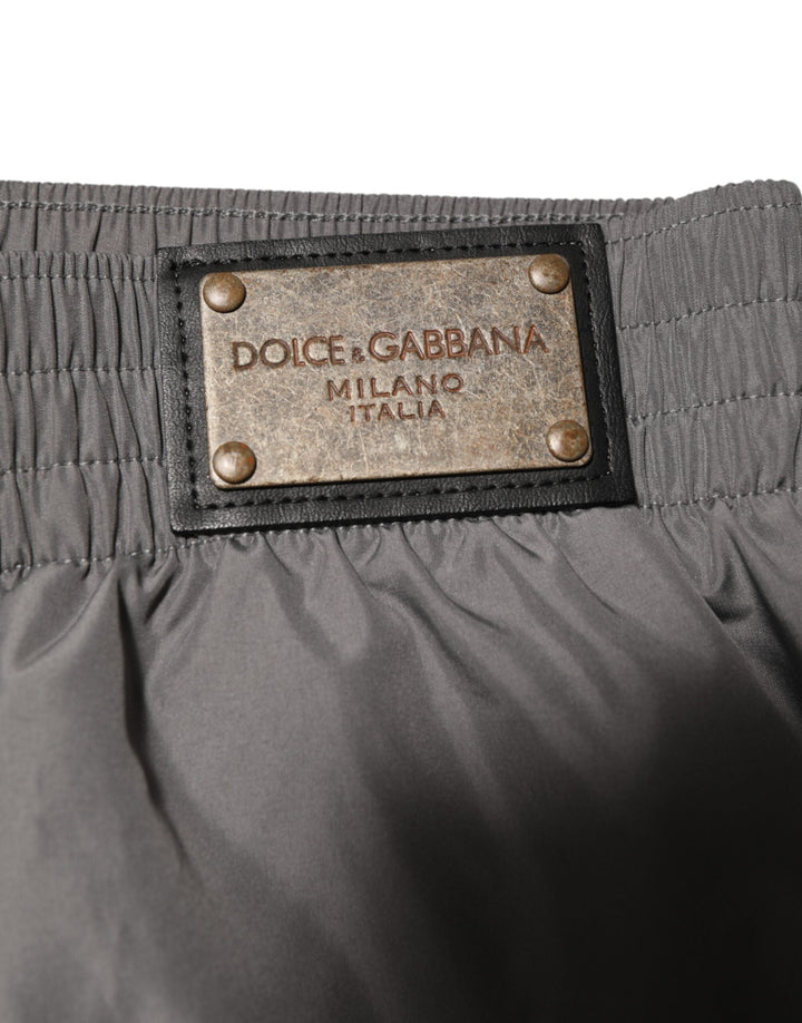 Dolce &amp; Gabbana Light Gray Nylon Elastic Waist Shorts Swimwear