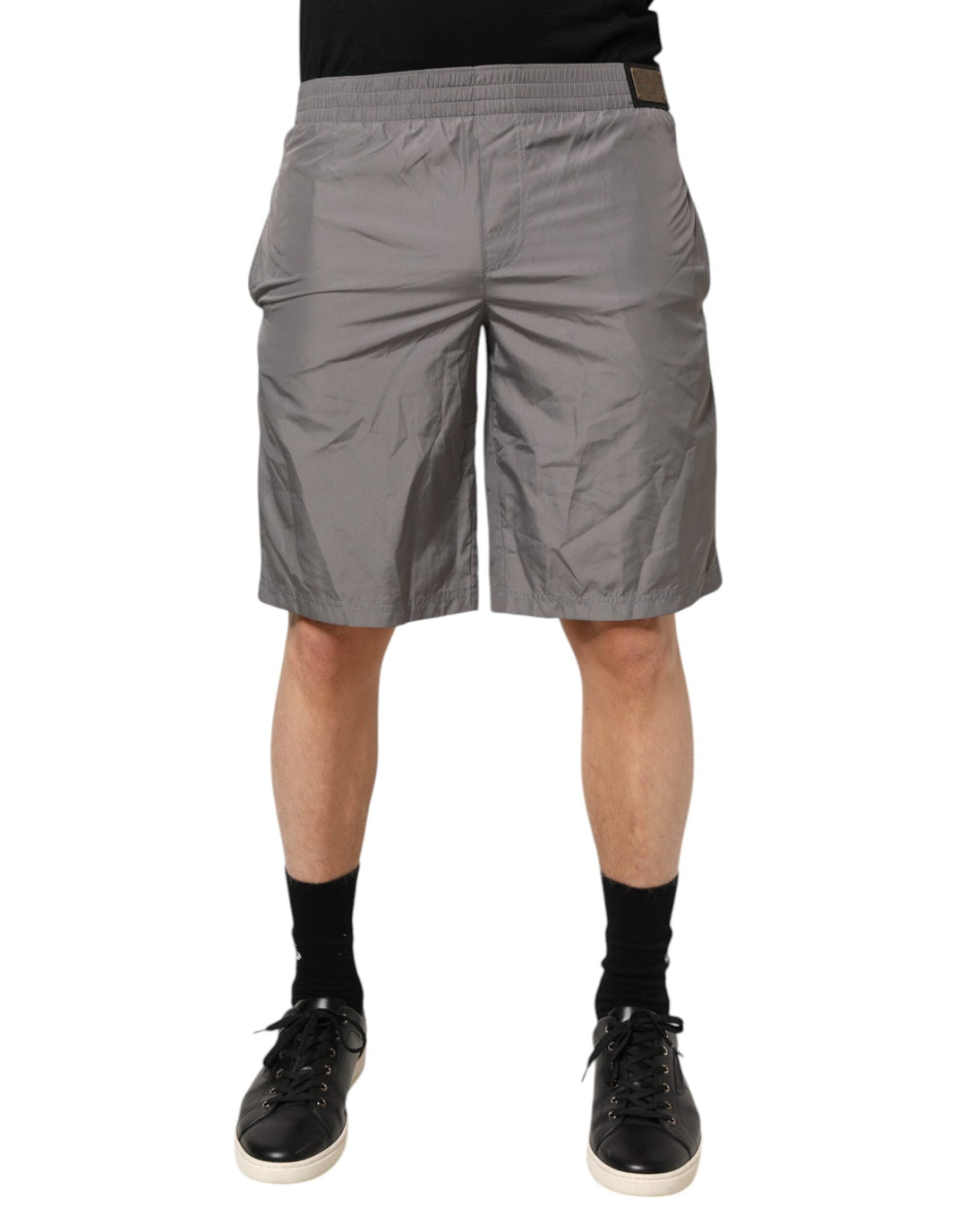 Dolce &amp; Gabbana Light Gray Nylon Elastic Waist Shorts Swimwear
