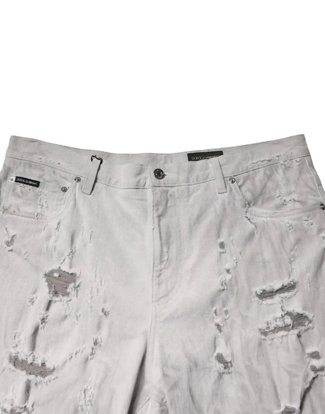 Dolce &amp; Gabbana Light Gray Tattered Men Denim Bermuda Shorts