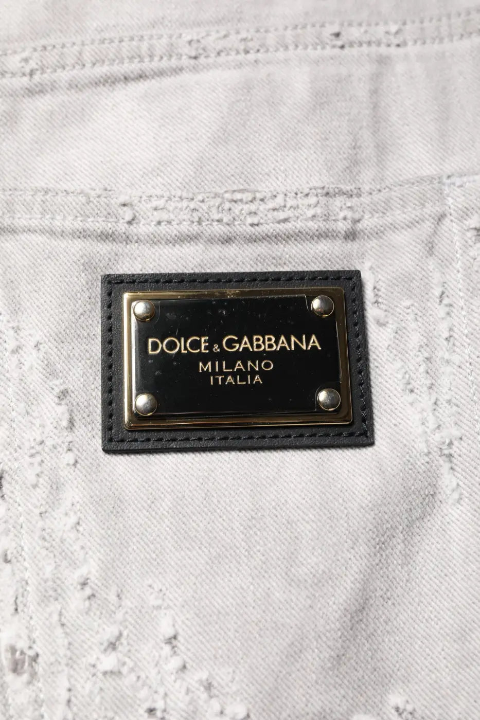 Dolce &amp; Gabbana Light Gray Tattered Men Denim Bermuda Shorts