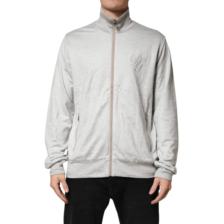 Dolce &amp; Gabbana Light Gray Zipped Cardigan in Soft Cotton
