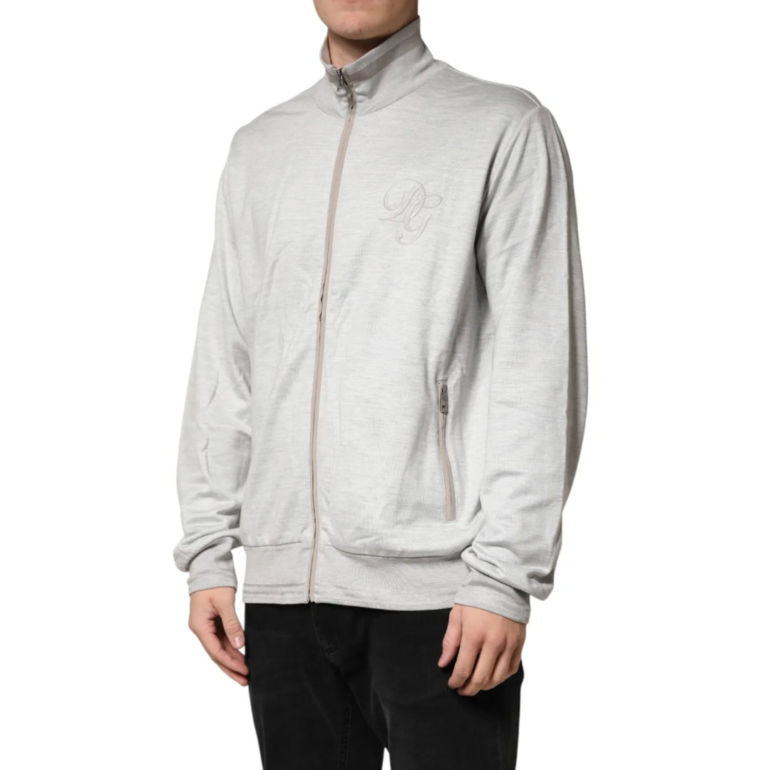 Dolce &amp; Gabbana Light Gray Zipped Cardigan in Soft Cotton
