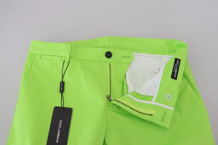 Dolce &amp; Gabbana Light Green Cotton Skinny Men Trousers Pants