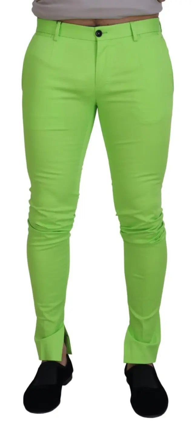 Dolce &amp; Gabbana Light Green Cotton Skinny Men Trousers Pants