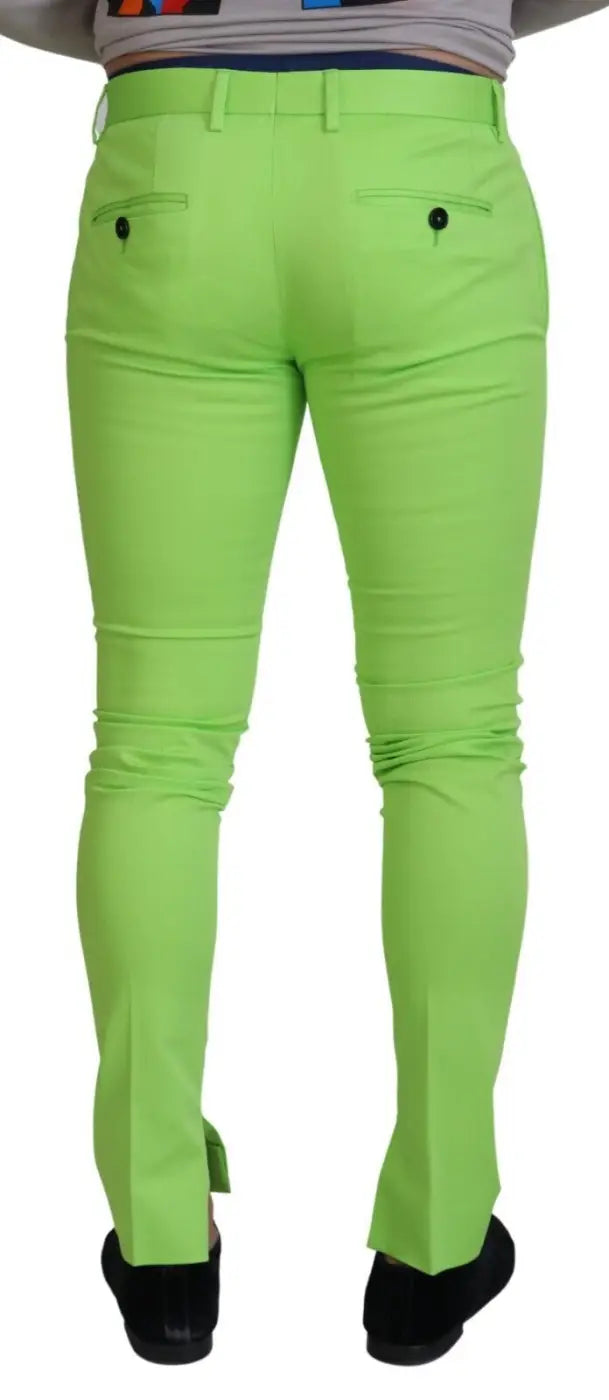 Dolce &amp; Gabbana Light Green Cotton Skinny Men Trousers Pants