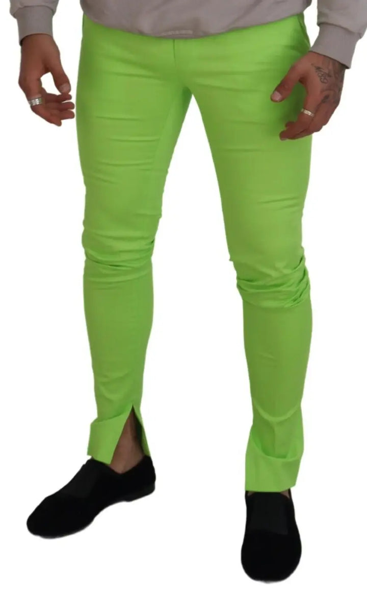 Dolce &amp; Gabbana Light Green Cotton Skinny Men Trousers Pants