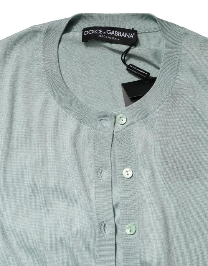 Dolce &amp; Gabbana Light Green Silk Button Down Cardigan Sweater