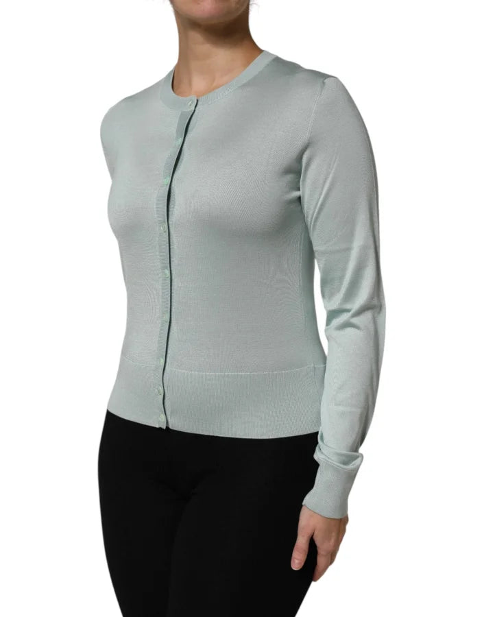 Dolce &amp; Gabbana Light Green Silk Button Down Cardigan Sweater