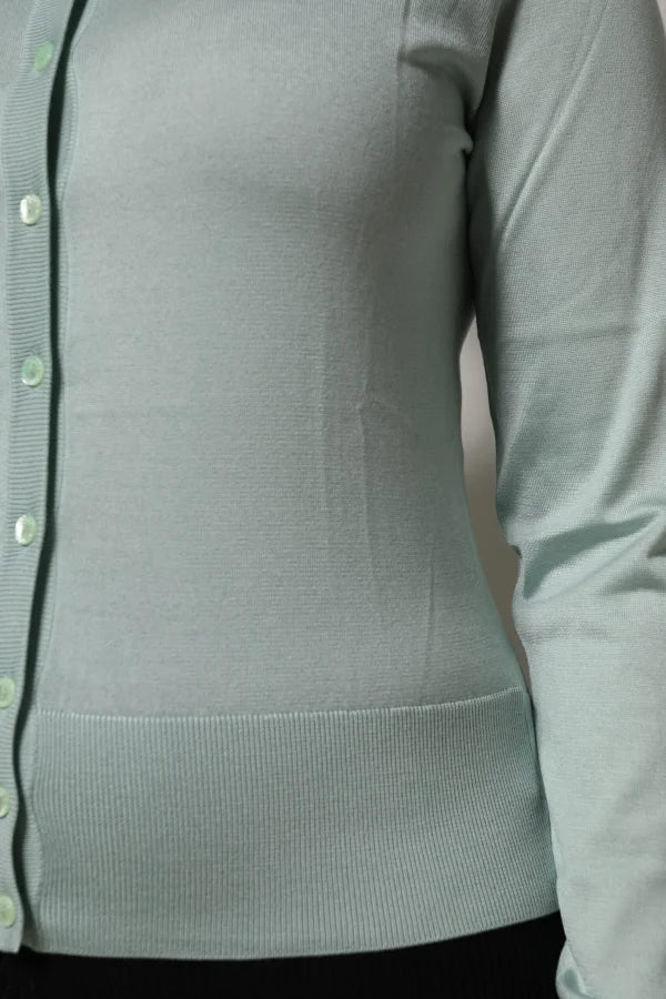 Dolce &amp; Gabbana Light Green Silk Button Down Cardigan Sweater