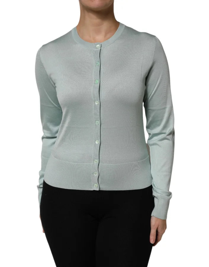 Dolce &amp; Gabbana Light Green Silk Button Down Cardigan Sweater