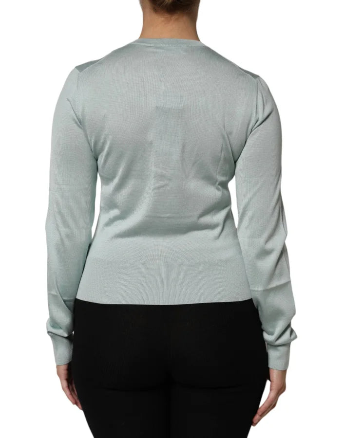 Dolce &amp; Gabbana Light Green Silk Button Down Cardigan Sweater