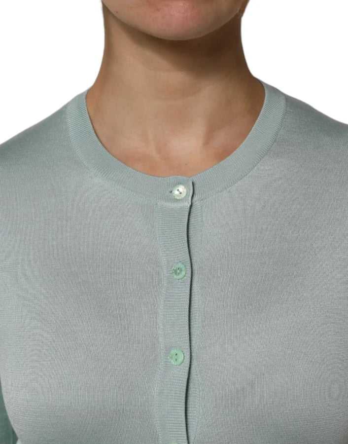 Dolce &amp; Gabbana Light Green Silk Button Down Cardigan Sweater