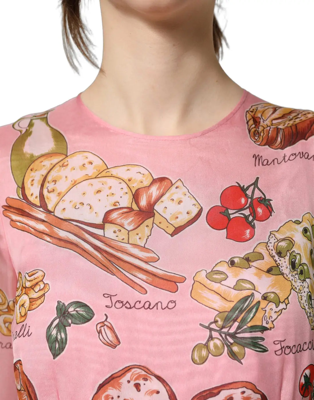 Dolce &amp; Gabbana Light Pink Bread Print Pleated Maxi Dress