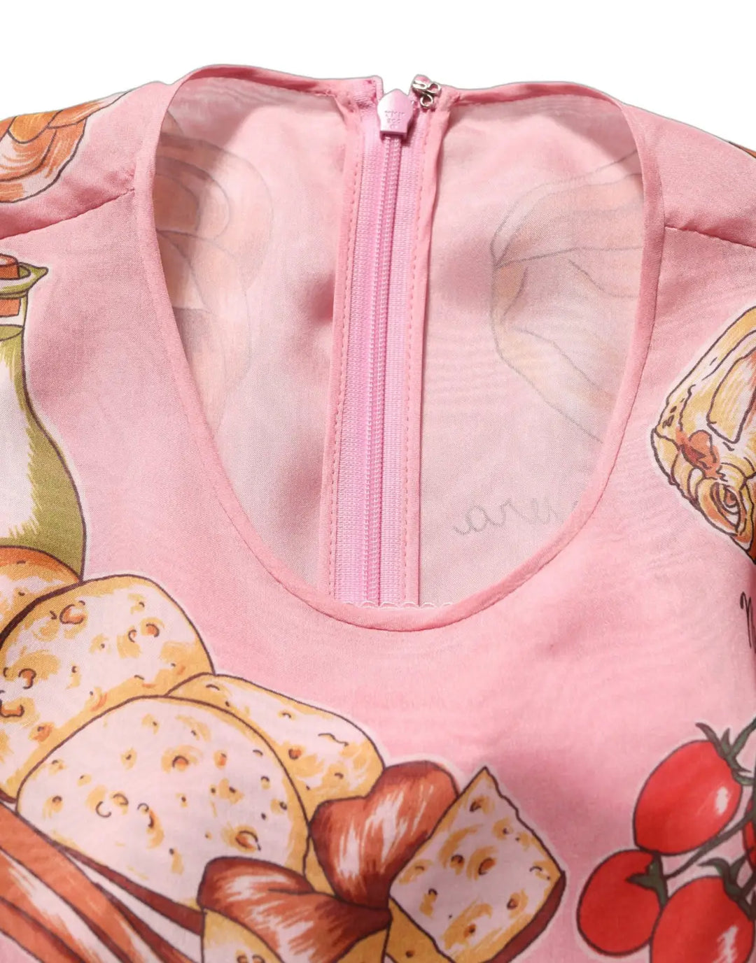 Dolce &amp; Gabbana Light Pink Bread Print Pleated Maxi Dress