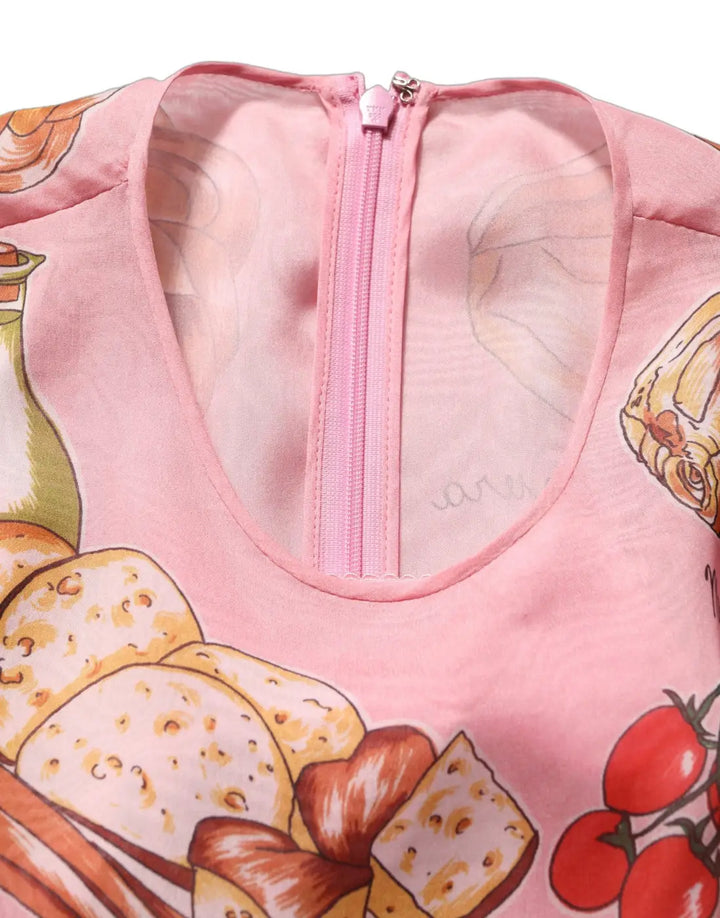 Dolce &amp; Gabbana Light Pink Bread Print Pleated Maxi Dress