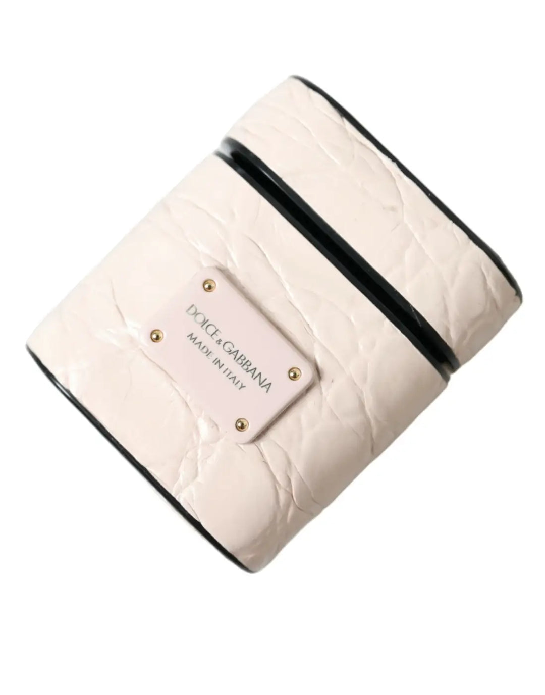Dolce &amp; Gabbana Light Pink Calf Leather Metal Logo Plaque Airpods Case