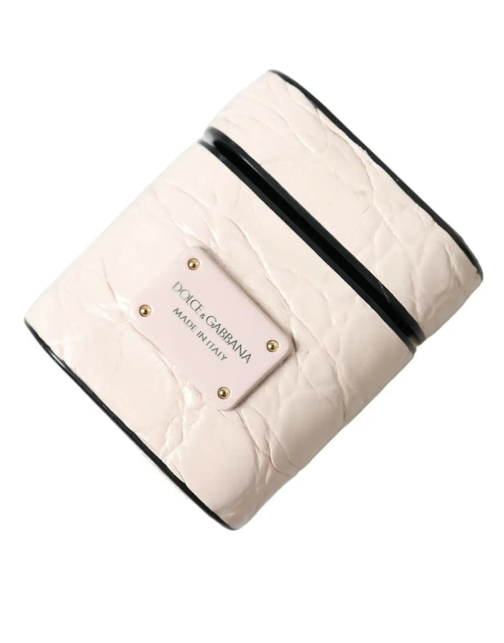 Dolce &amp; Gabbana Light Pink Calf Leather Metal Logo Plaque Airpods Case