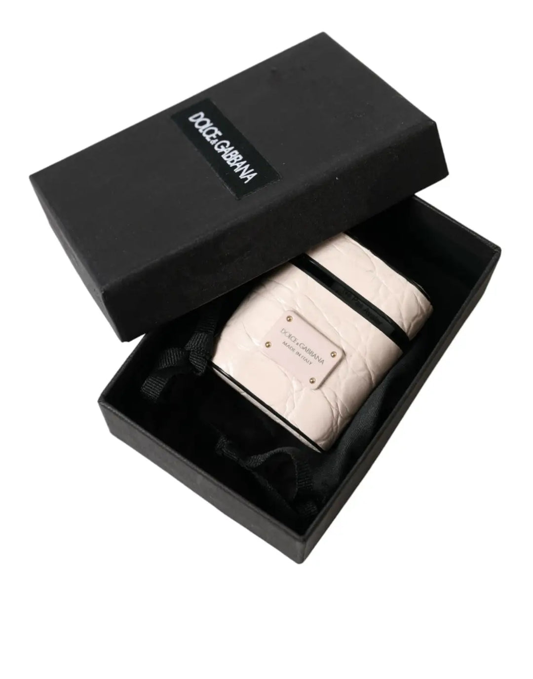 Dolce &amp; Gabbana Light Pink Calf Leather Metal Logo Plaque Airpods Case