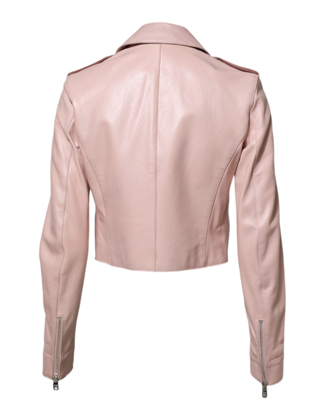Dolce &amp; Gabbana Bomber Jackets - Light Pink Collar Leather Women Biker Jacket