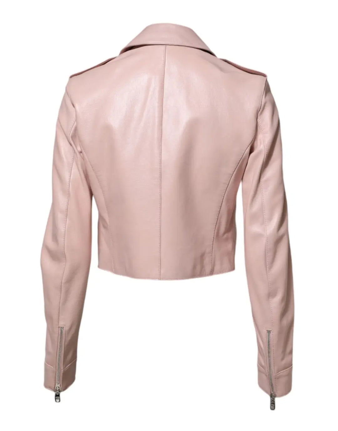 Dolce &amp; Gabbana Light Pink Collar Leather Women Biker Jacket