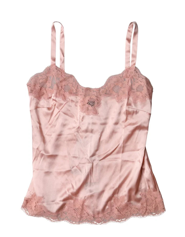 Dolce &amp; Gabbana Light Pink Floral Lace Lingerie Top Underwear