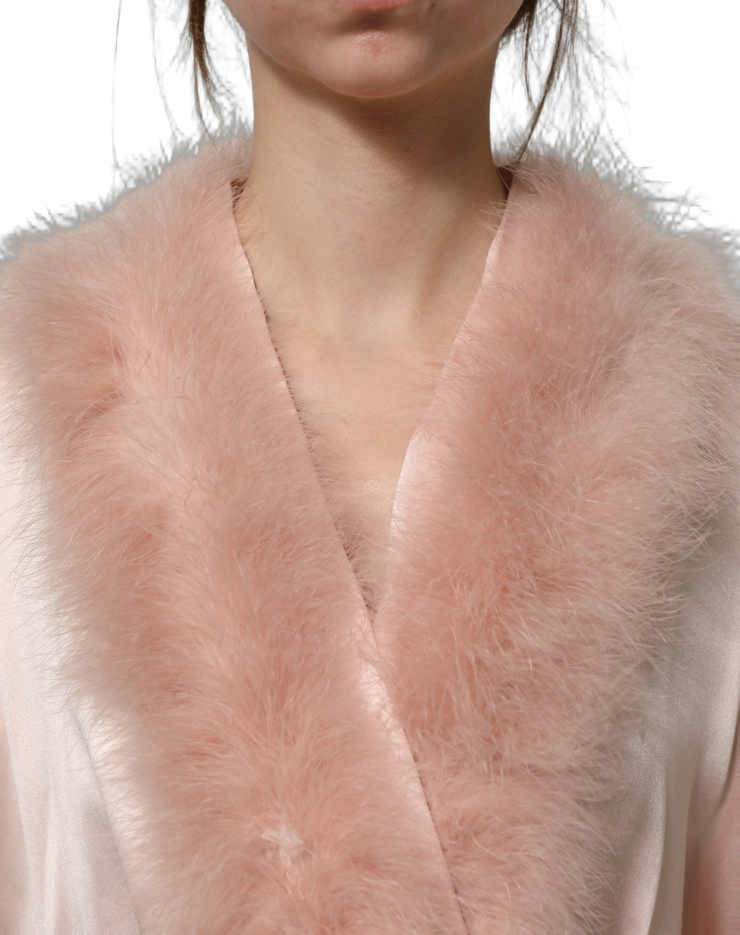 Dolce &amp; Gabbana Robes - Light Pink Silk Turkey Feather Robe Jacket