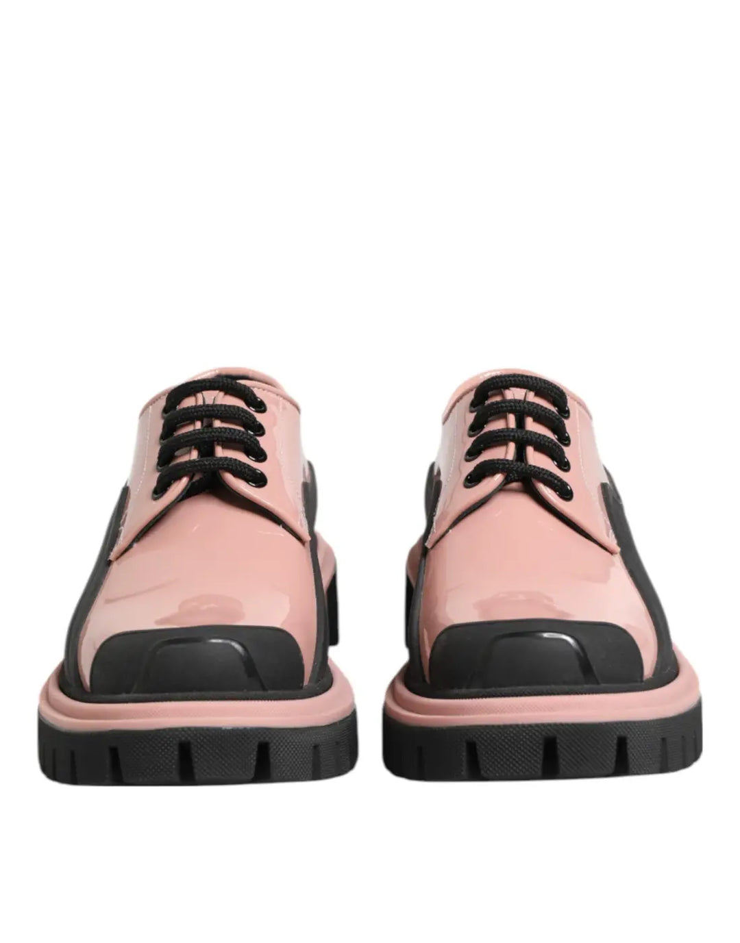 Dolce &amp; Gabbana Light Powder Pink Black Leather Lace-Up Shoes