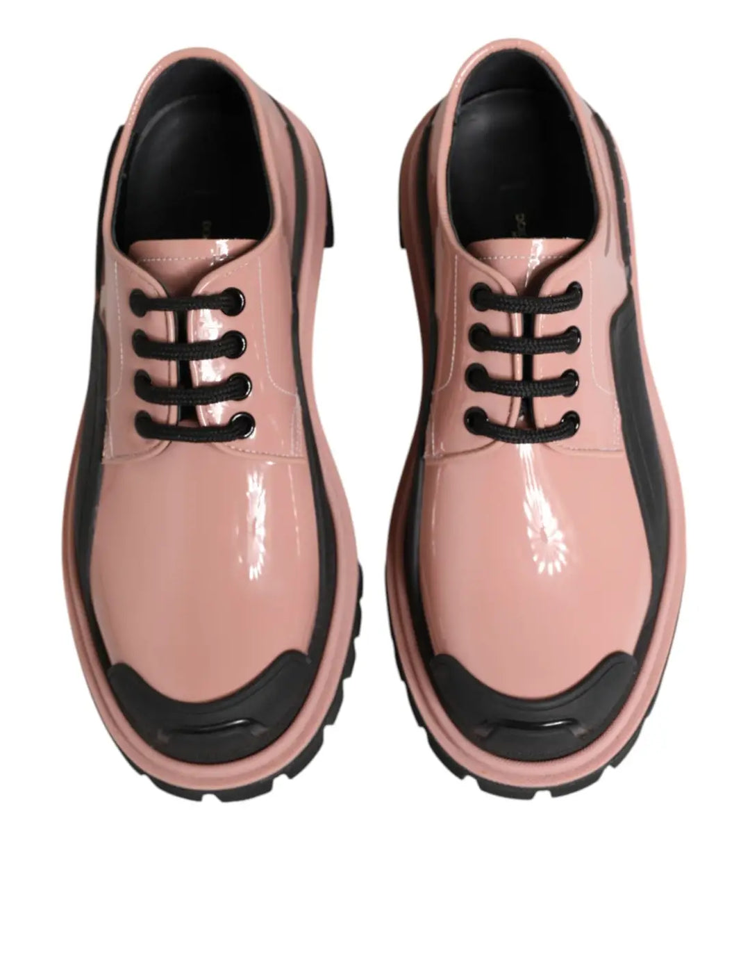 Dolce &amp; Gabbana Light Powder Pink Black Leather Lace-Up Shoes