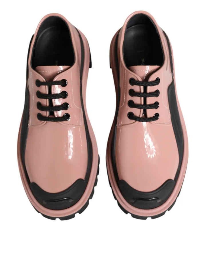Dolce &amp; Gabbana Light Powder Pink Black Leather Lace-Up Shoes
