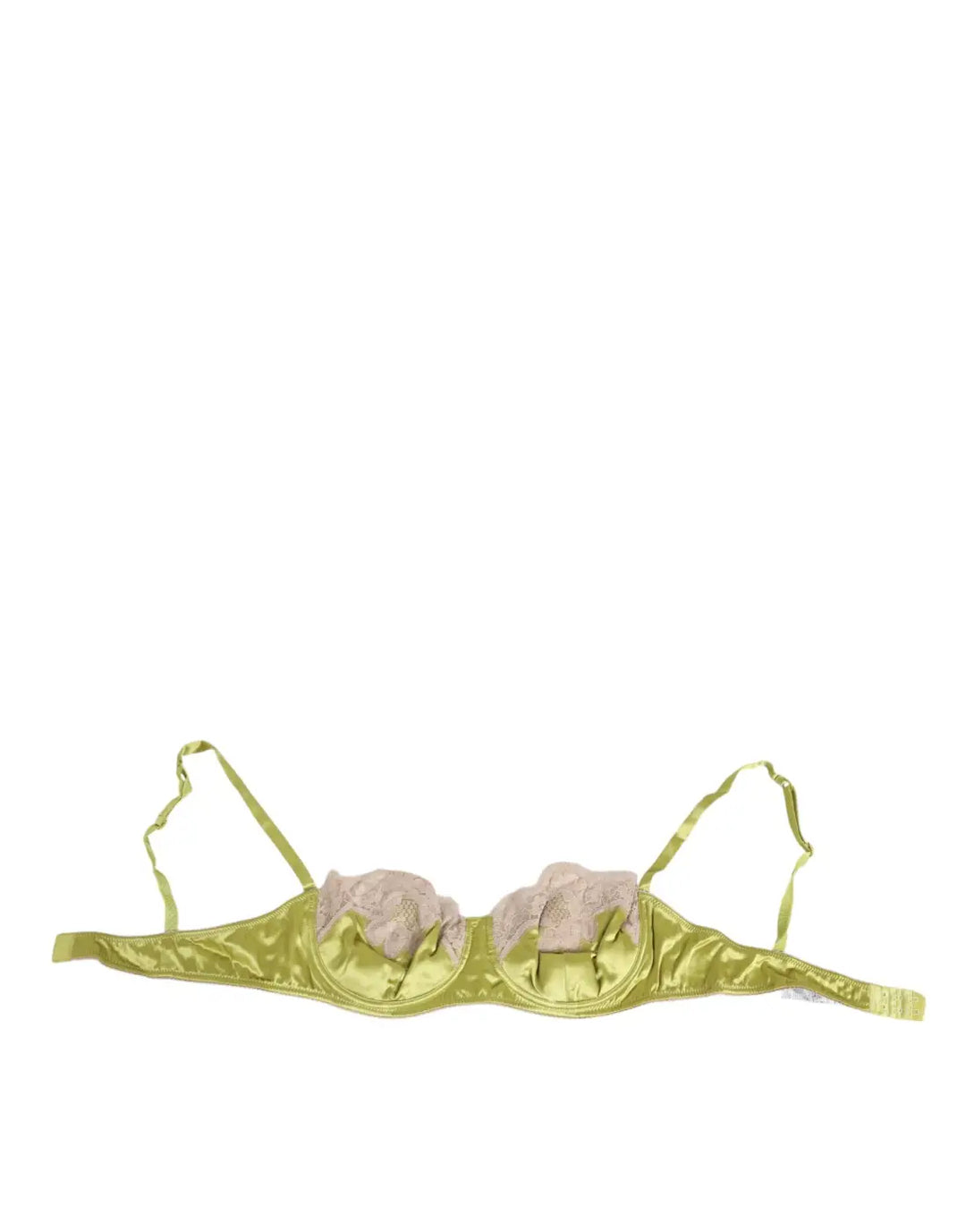 Dolce &amp; Gabbana Lime Green Silk Satin Lace Padded Balconnet Underwear