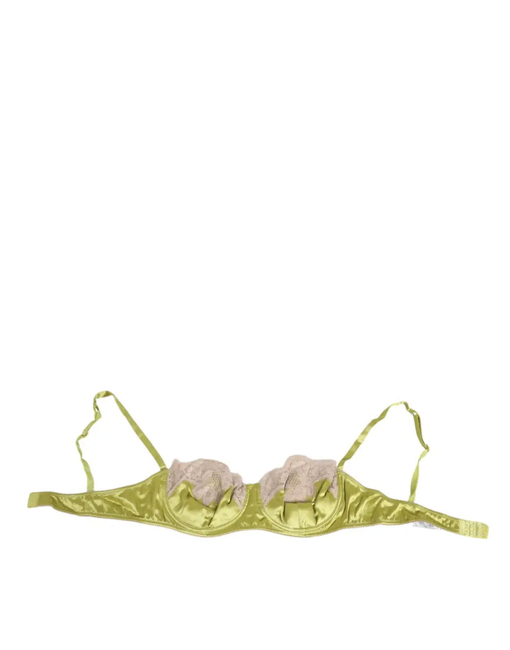 Dolce &amp; Gabbana Lime Green Silk Satin Lace Padded Balconnet Underwear