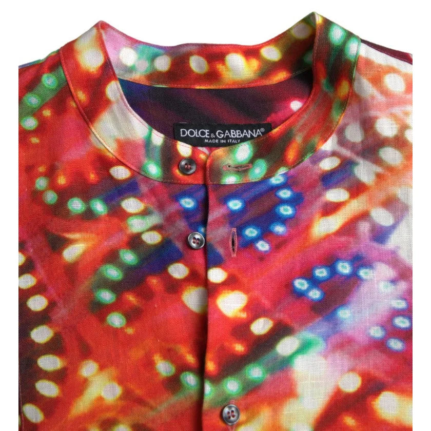 Dolce & Gabbana Linen Shirt with Multicolor Luminarie Print