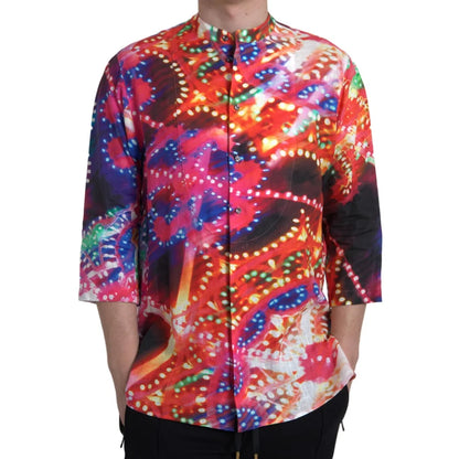 Dolce & Gabbana Linen Shirt with Multicolor Luminarie Print