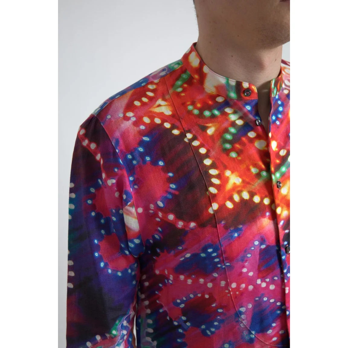 Dolce & Gabbana Linen Shirt with Multicolor Luminarie Print